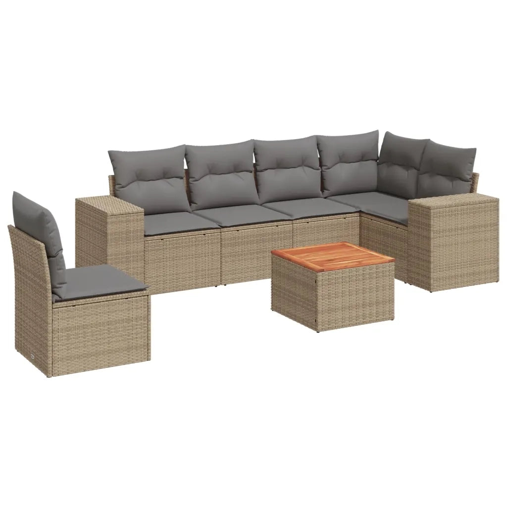 Set Divani da Giardino 7 pz con Cuscini Beige in Polyrattan 3257802