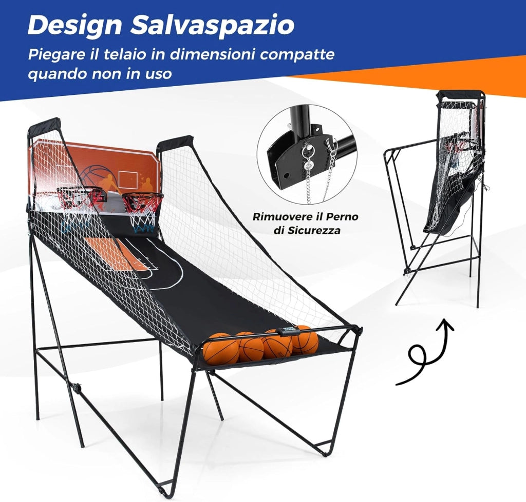 Macchina da Pallacanestro Elettronica Pieghevole, Gioco da Arcade Basket con 8 modalità di Entusiasmanti, Punteggio Elettronico & Effetti Sonori, Gioco Arcade Basket a Doppio