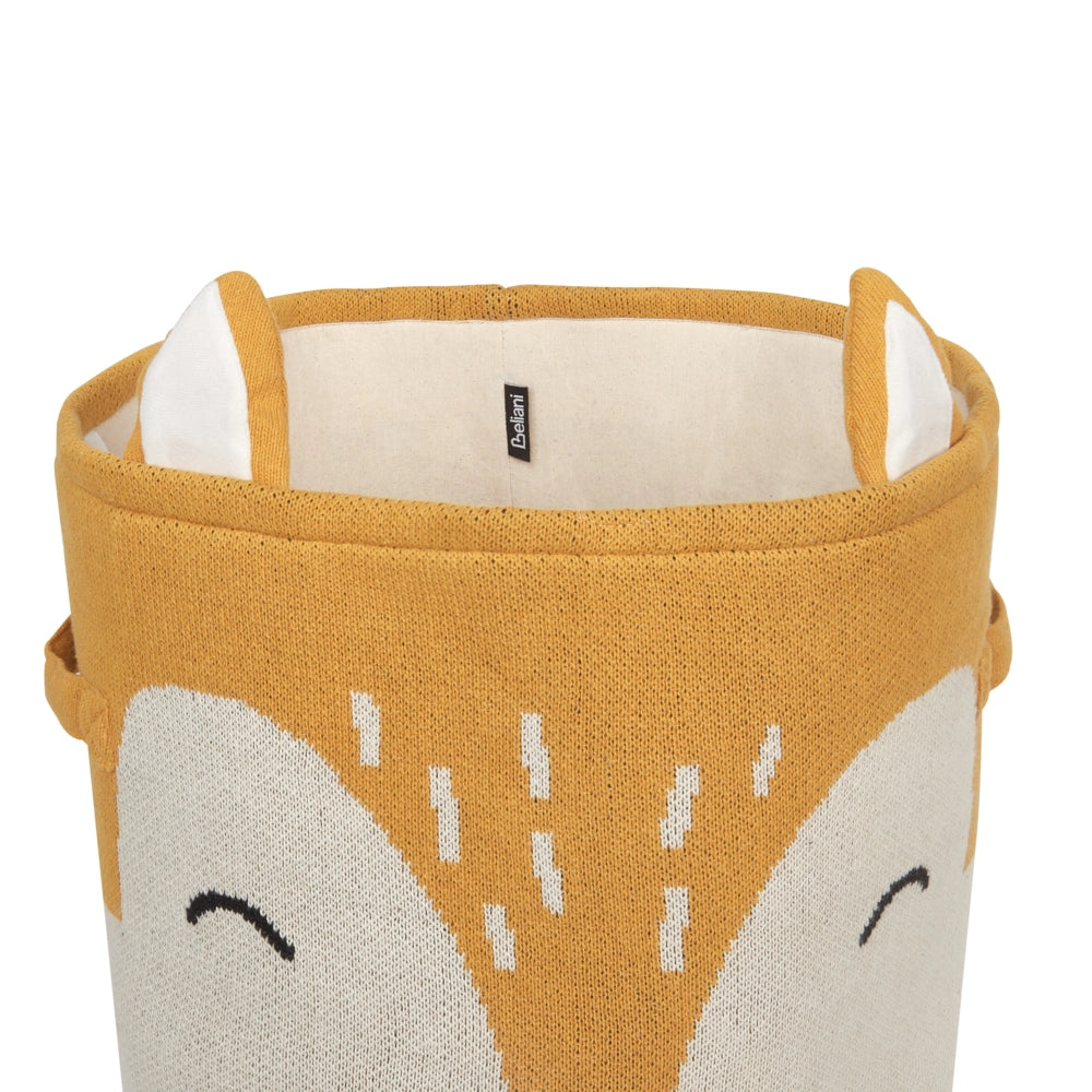 Cesto portaoggetti per bambini in cotone beige e arancione con maniglie per riporre i giocattoli