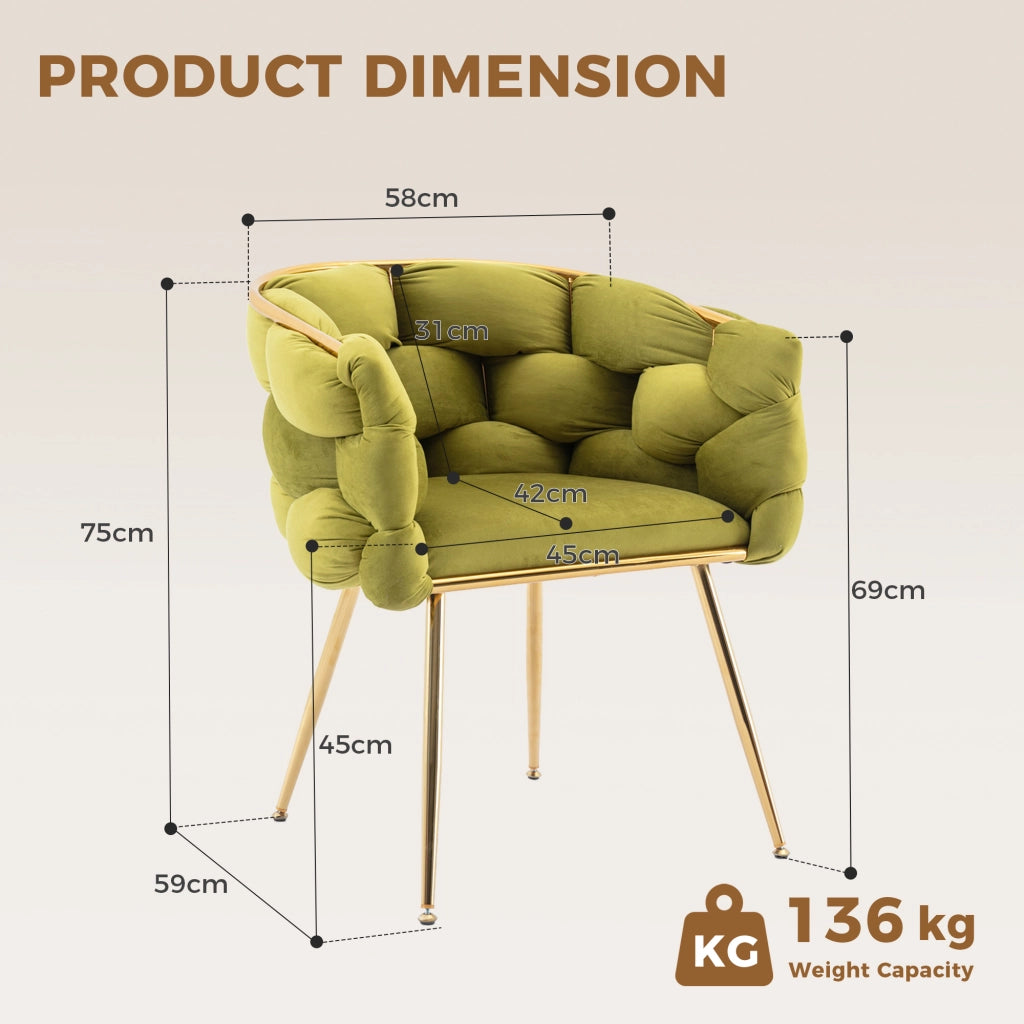 SEDIA moderna in velluto, Set da 2 pezzi, colore oliva, struttura in metallo