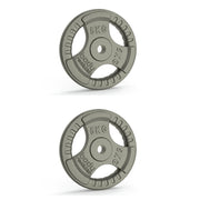 2 dischi da 5kg tri-grip cromati. Per bilancieri da 25mm.