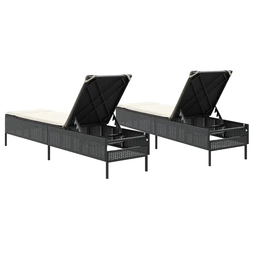 Lettini PrendiLettino sole | Sdraio da giardino | Lettino da sole con Cuscini 2 pz Neri in Polyrattan