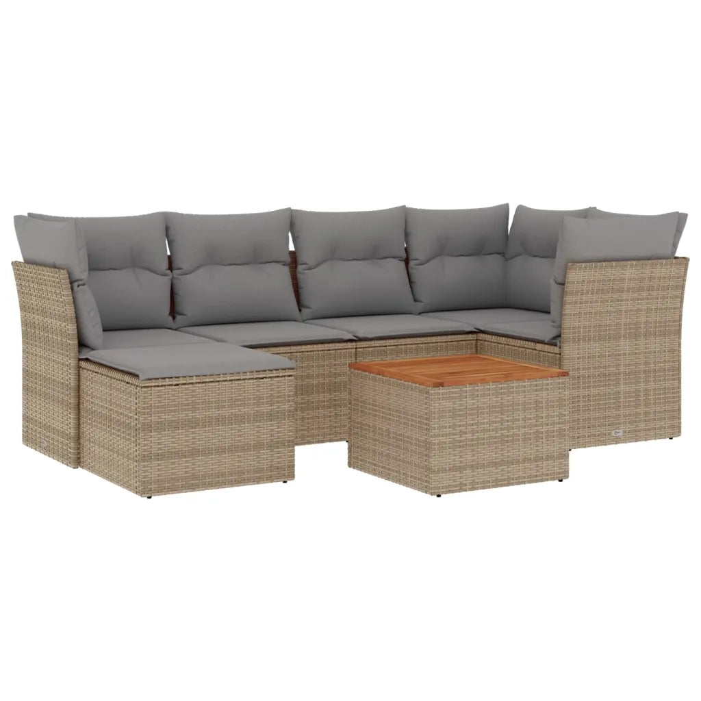 Set Divano da Giardino 7 pz con Cuscini Beige Misto Polyrattan
