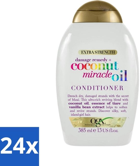 24 x Condizionatore a base di olio di cocco per capelli danneggiati - 385 ml - capelli in salute - capelli lisci - capelli morbidi