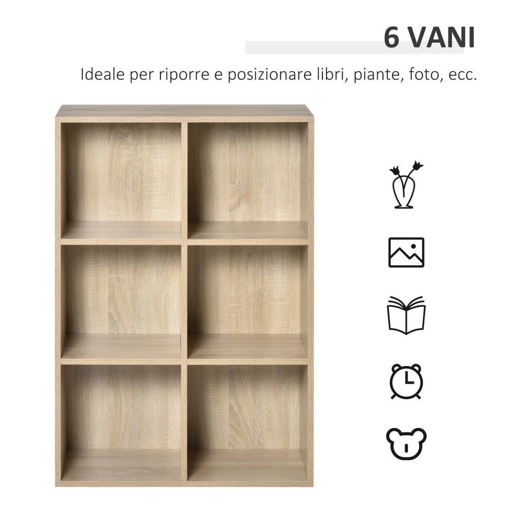 Libreria a Cubi 65,5x30x97,5 cm 6 Vani a Giorno Rivestimento in Melamina Rovere