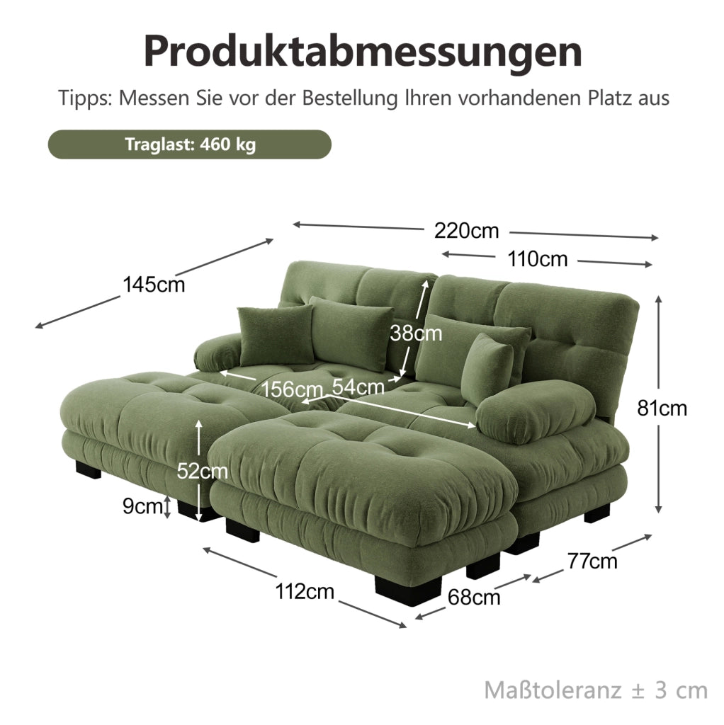 Divano modulare con ottomans; tessuto chenille; verde