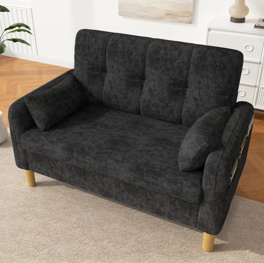 Divano modulare 2 posti in ciniglia grigio con 2 cuscini e tasca laterale; 119 × 78 × 85 cm