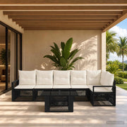 Set Divano da Giardino 7 pz Nero e Bianco Crema polyrattan 3437098