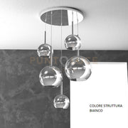 SOSP. BIANCO TONDA 5 LUCI VETRI (1 GRANDE+1 MEDIO+3 PICCOLO) TUTTI CROMO 1155BI-S5 TMIX-CR