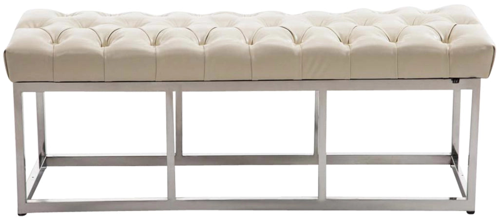 Panca Amun in similpelle e acciaio crema,120 cm