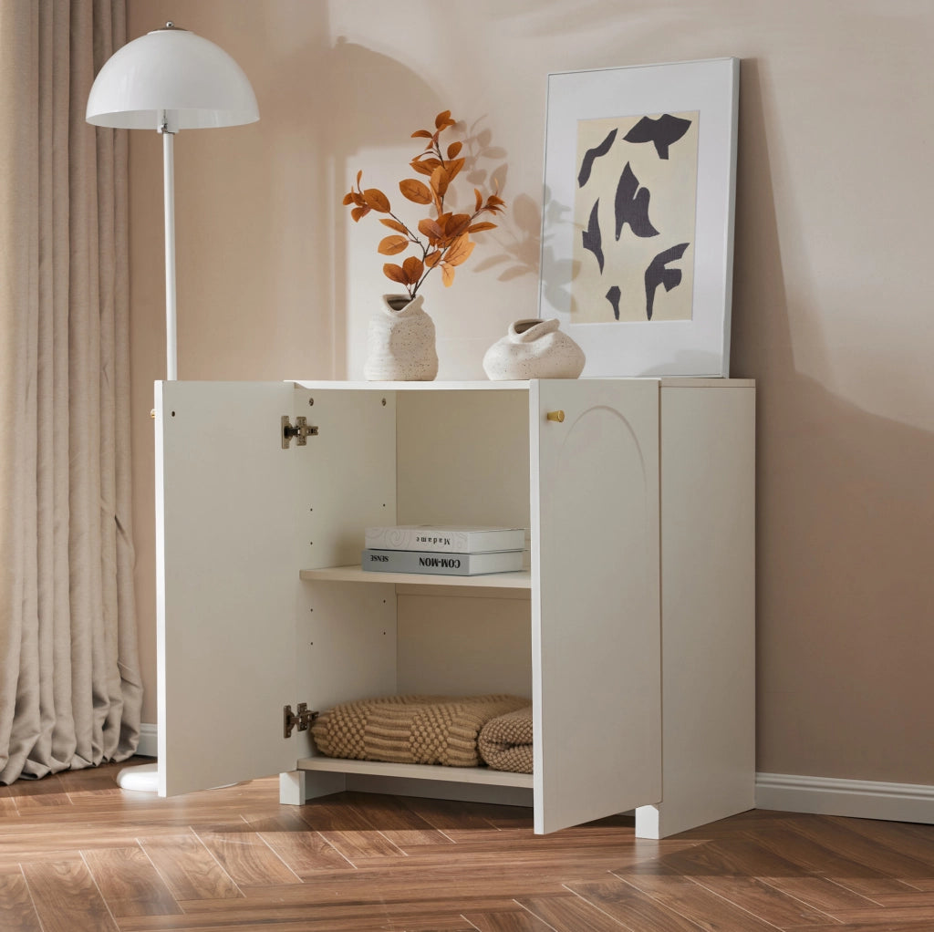 Credenza bianca con motivo ad arco, 80x40x80 cm