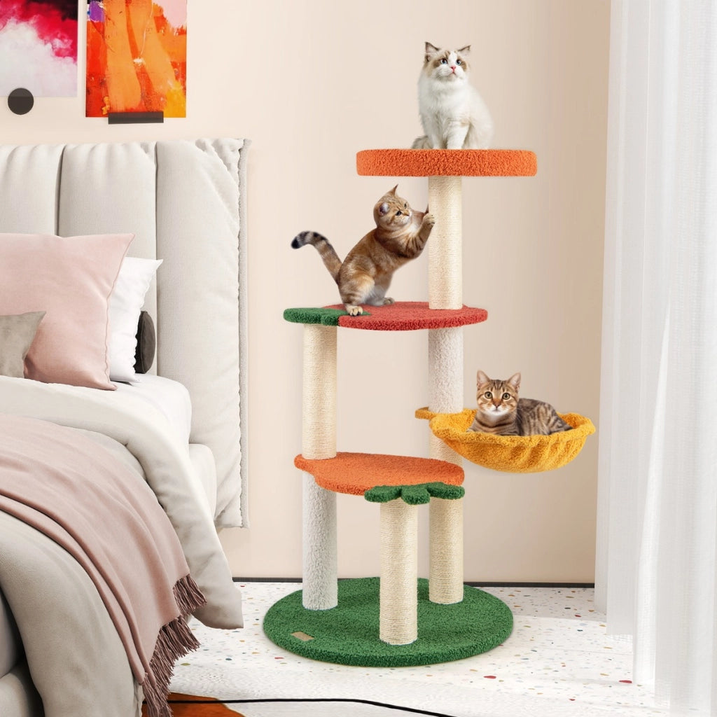 Albero per gatti con cesto rotante di mela e carota, Albero per gatti in stile frutta 99,5 cm Colorato