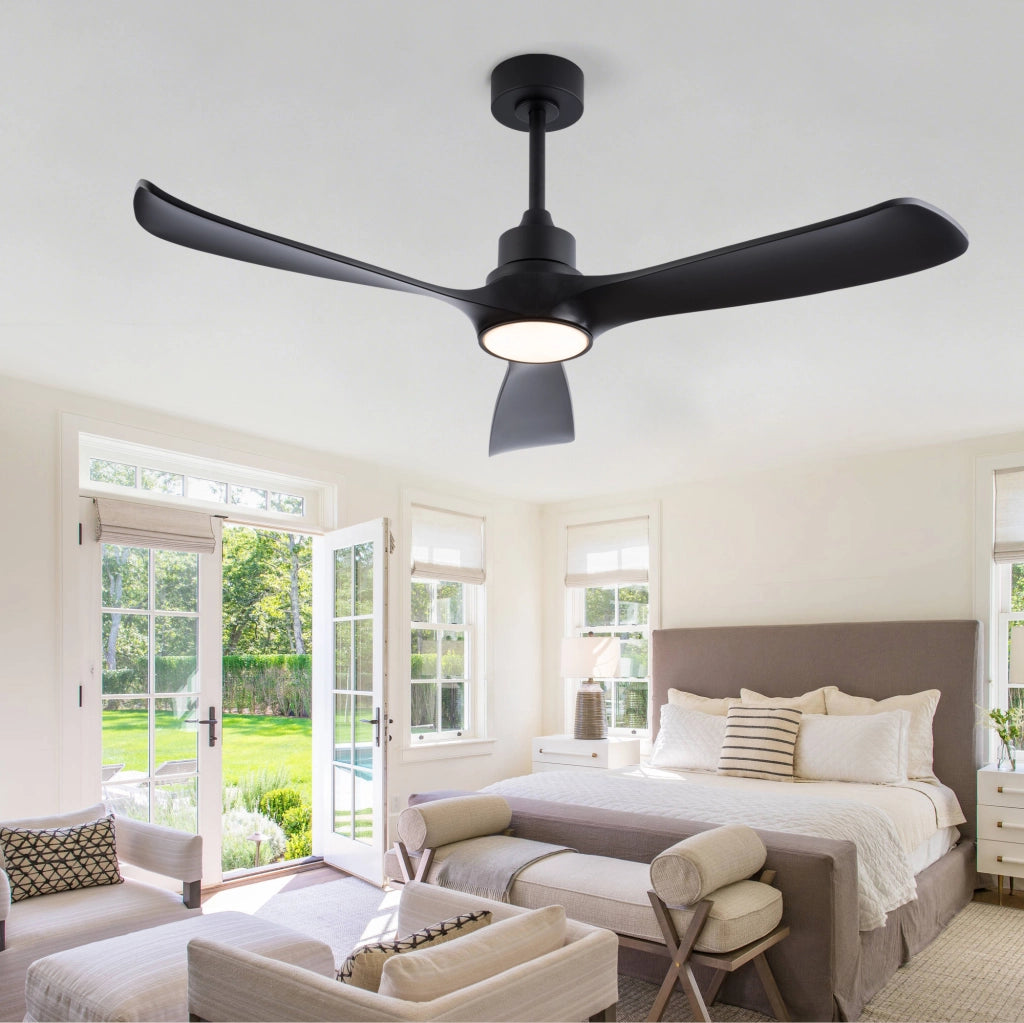 Ventilatore da soffitto nero 52 pollici con luce e telecomando, motore DC reversibile, 3 temperature, moderno interni/esterni, camere e soggiorni