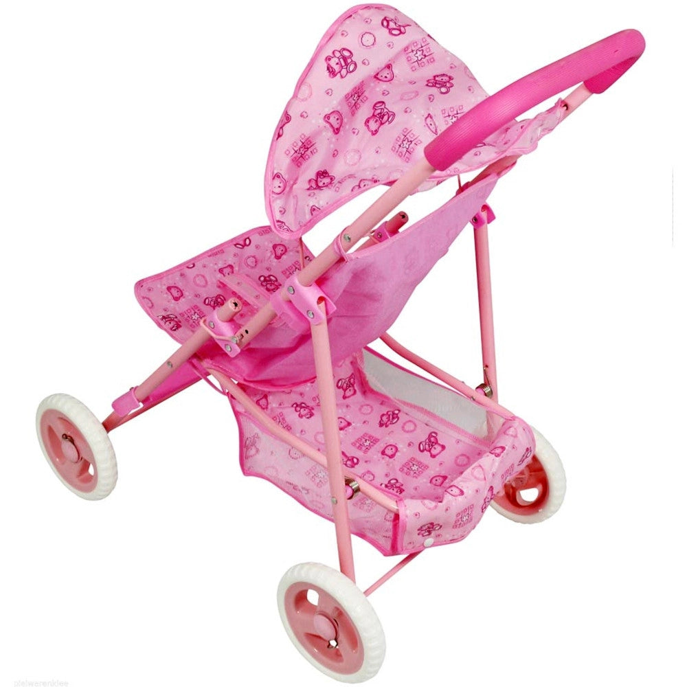 Trade Shop - Passeggino Carrozzina Per Bambole Rosa Con Orsetti Gioco Giocattolo Per Bambine -