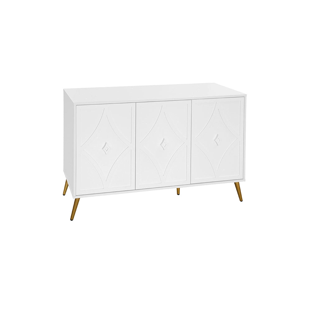 Buffet a 3 ante - Xylo - 120¡Á40¡Á80 cm - Bianco - Motivo 3D piedi dorati