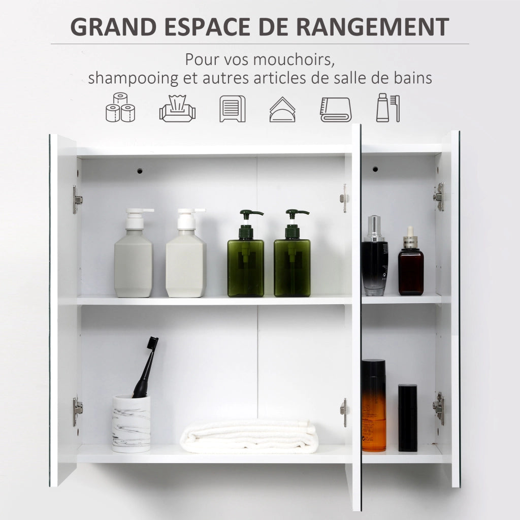 Armadio da Bagno con Specchio e Ripiani Regolabili ¨C zephmum ¨C MDF Bianco 70x15x60 cm