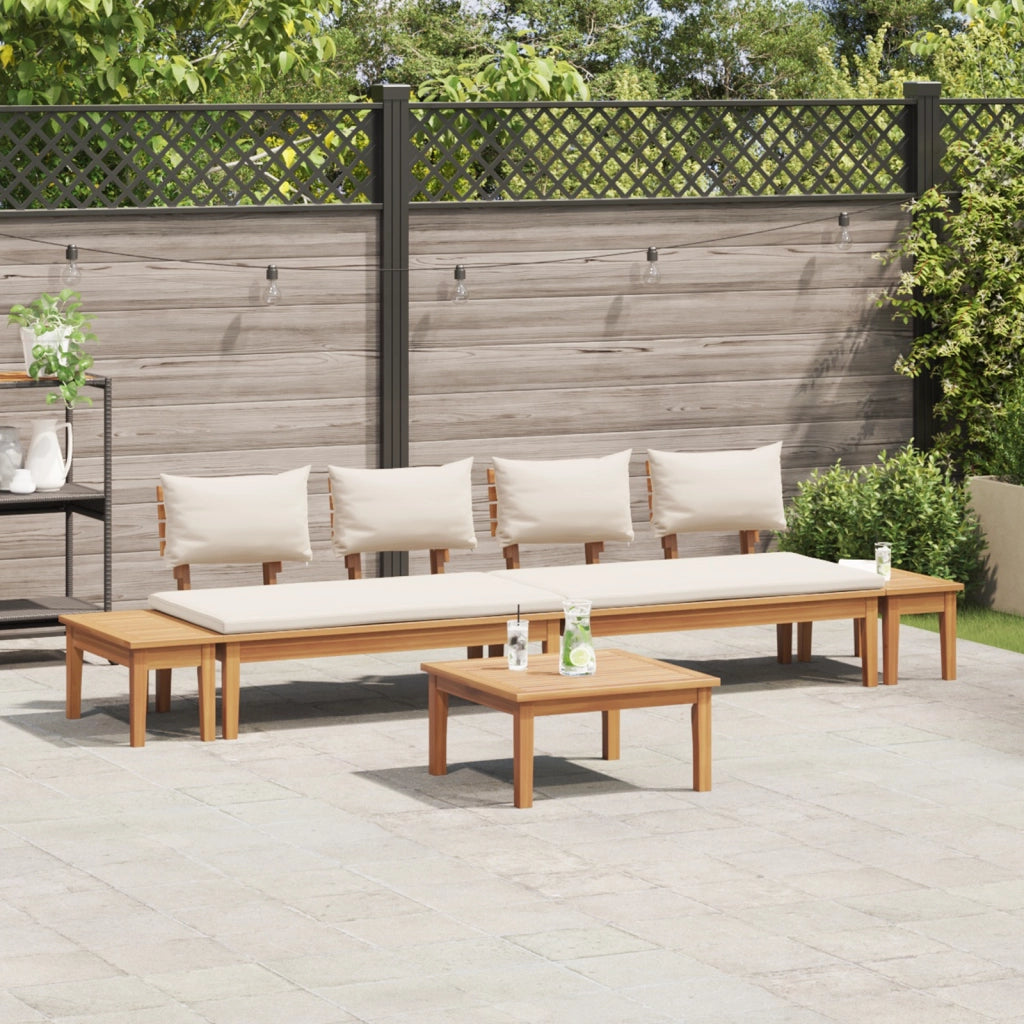 Set Panchina da Giardino  da 5 Pezzi con Cuscini in Legno Massello Teak