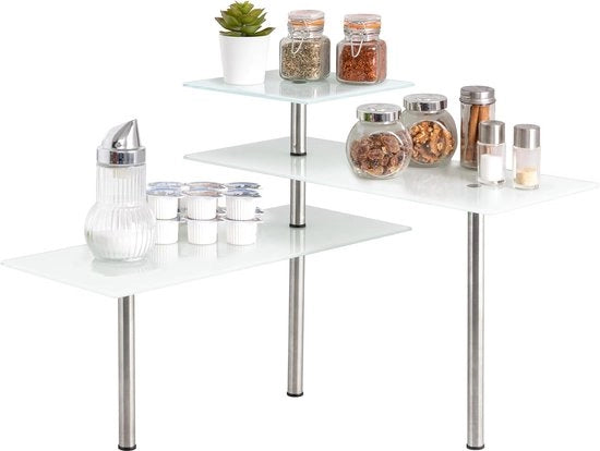Rack a angolo in vetro e acciaio inox (Bianco)