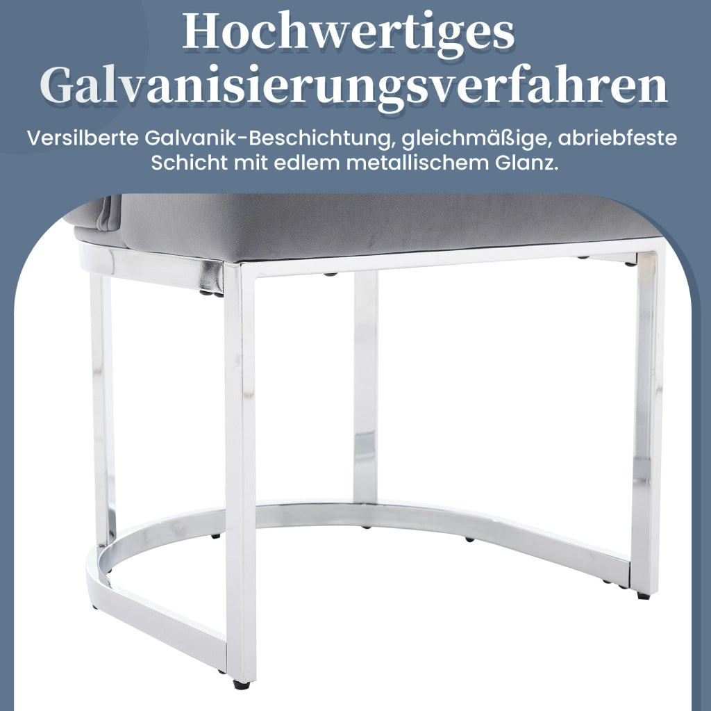 Set di 2 sedie da pranzo in velluto grigio con gambe in metallo argentato