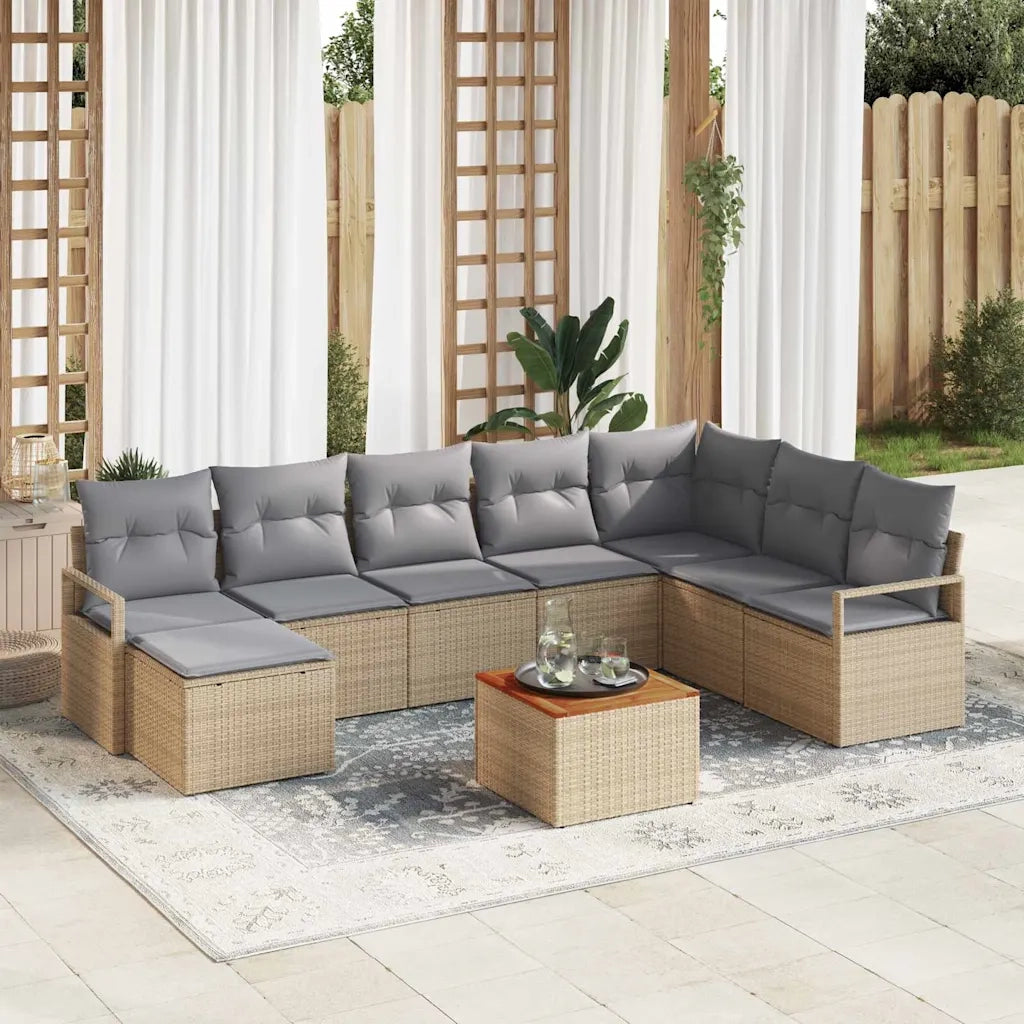 Set Divano da Giardino con cuscino 9 pcs Beige polyrattan