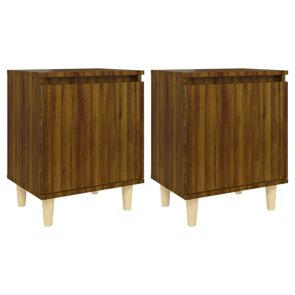 Set di 2 Comodini | Armadio da Notte | Mobiletto da notte Gambe in Legno Massello Rovere Marrone 40x30x50cm