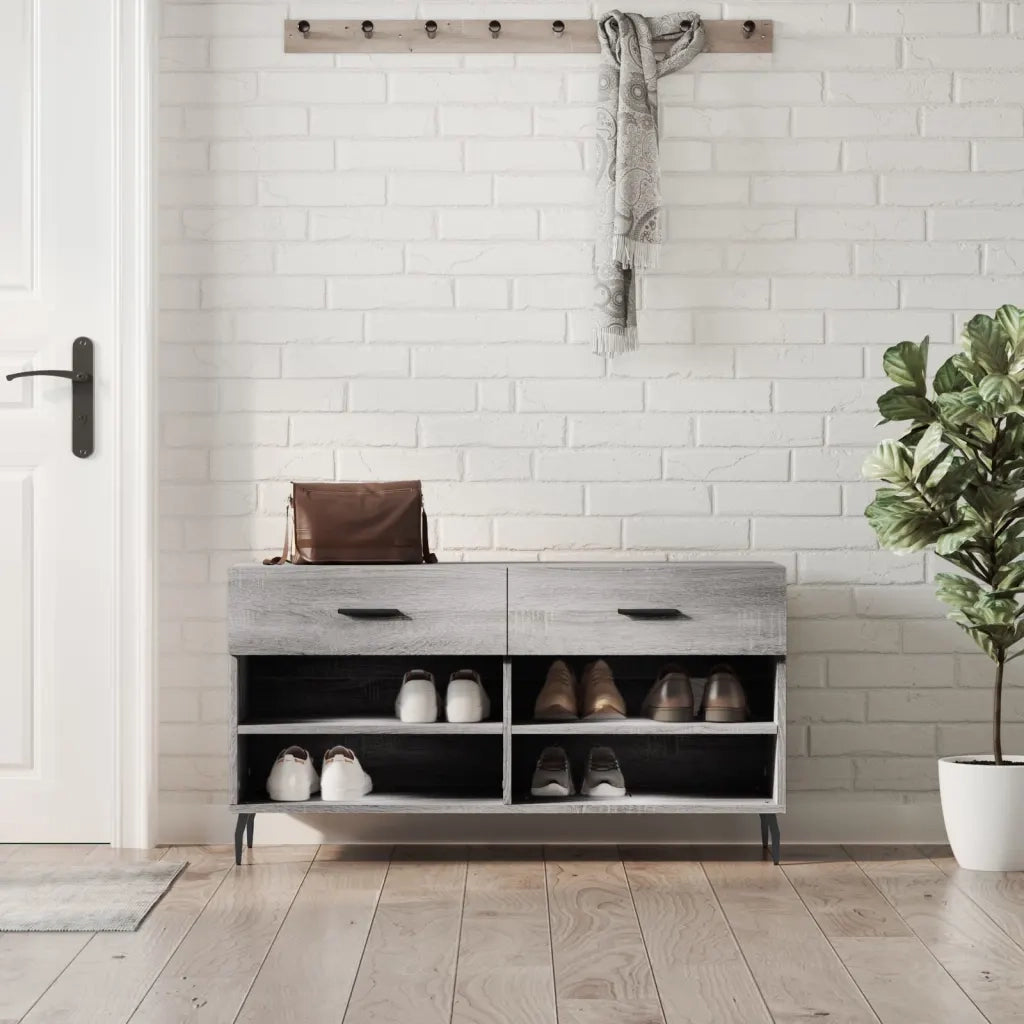 Panca Porta Scarpe | Scarpiera | Mobile per scarpe Grigio Sonoma 102x35x55 cm Legno Multistrato