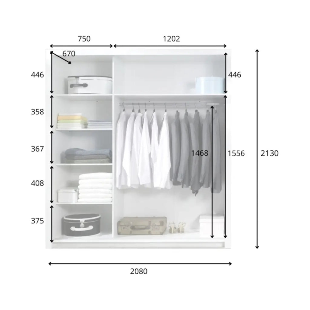 Armadio PANAREA 3 porte scorrevoli con specchi LED 208x213x67 bianco lucido