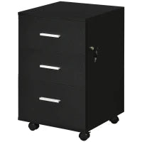 Mobiletto Ufficio con Cassettiera su Ruote, 3 Cassetti con Serratura, 40x40x61,5 cm, Nero