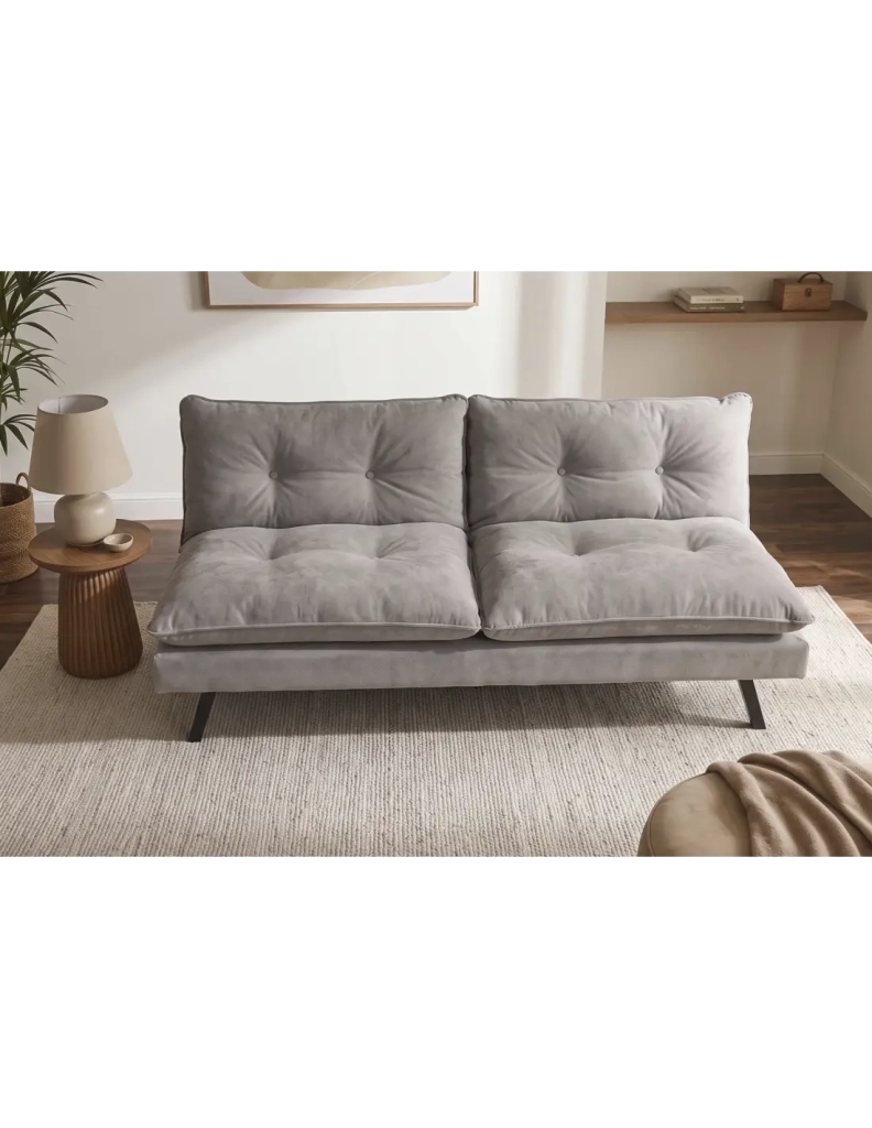 Divano letto AZENA 3 posti in tessuto ciniglia – Beige e nero – 190 x 80 x 90 cm
