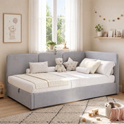 Letto divano 90 × 200 cm con contenitore idraulico, montaggio reversibile, senza materasso, en velluto grigio