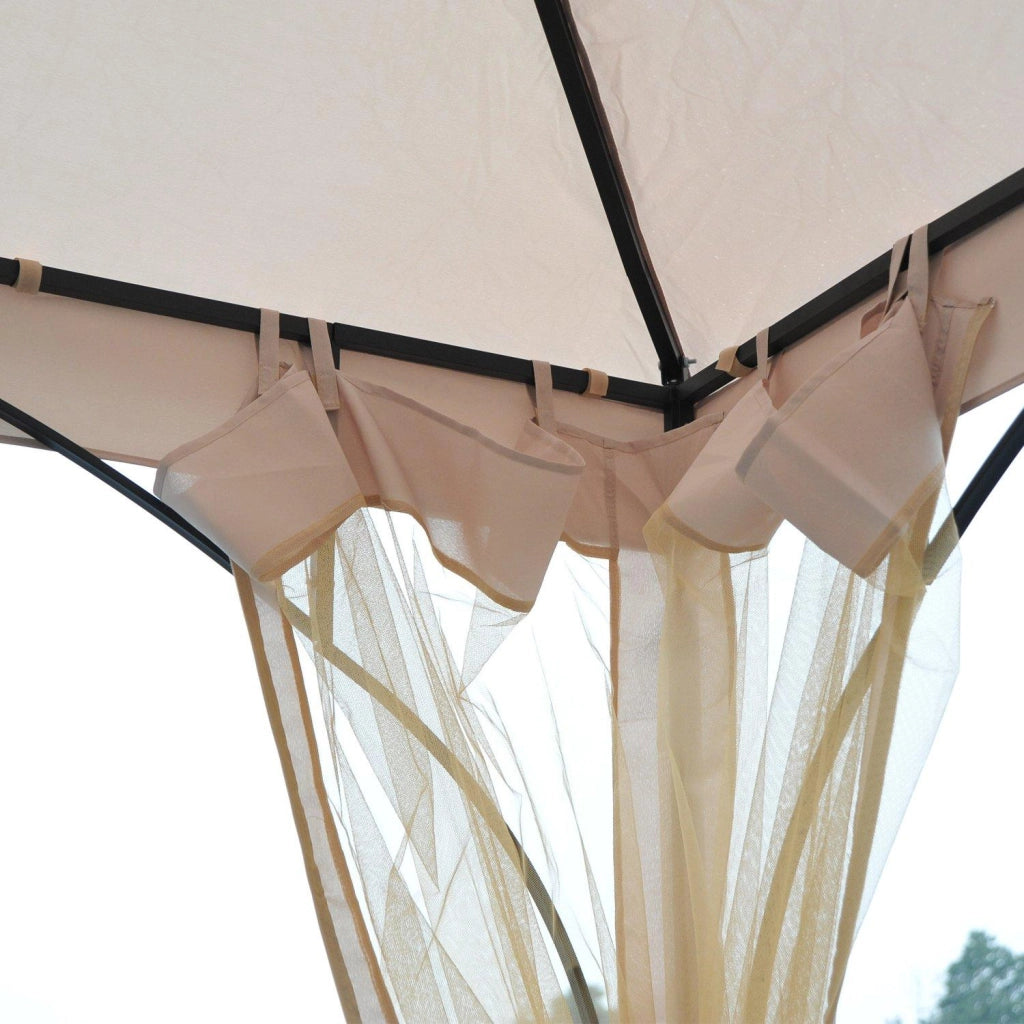 Gazebo da Giardino 3x3 m con Doppio Tettuccio in Metallo e Poliestere Beige