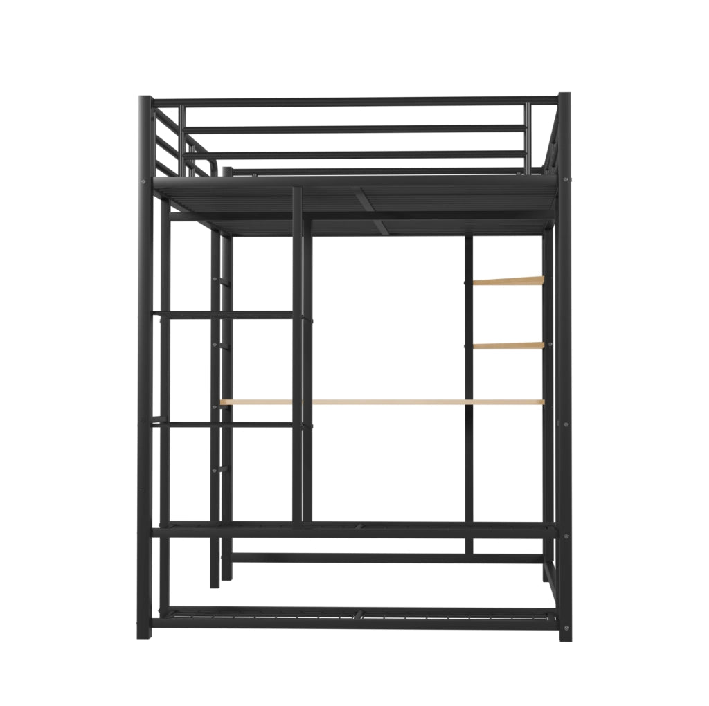 Letto a soppalco 140x200 cm con scrivania e ripiani in metallo nero