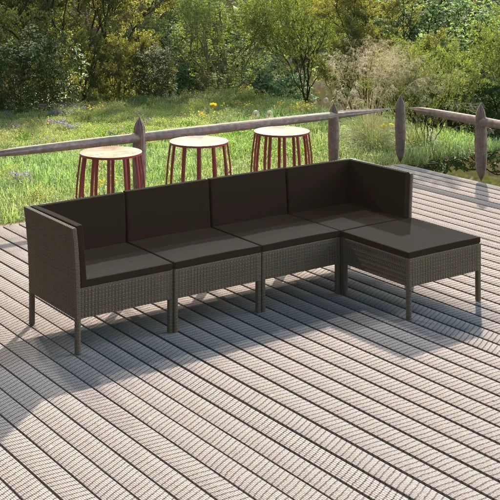 Set Divani da Giardino 5 pz | Set Salotto da Giardino con Cuscini in Polyrattan Grigio