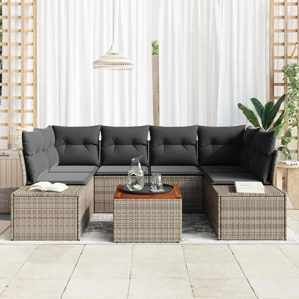 Set Divano da Giardino con cuscino 7 pcs Grigio polyrattan