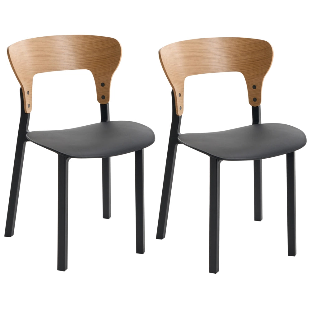 Set di 2 sedie da pranzo in gomma con struttura in legno Mobili da cucina per la sala da pranzo nero in stile retrò