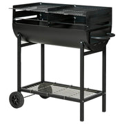 Barbecue A Carbone Con 2 Griglie Regolabili BBQ In Acciaio Resistente Con Ruote E Ripiano Portaoggetti Ideale Per Giardino Terrazzo E Grigliate All Aperto 90 x 45 x 96 Cm Nero