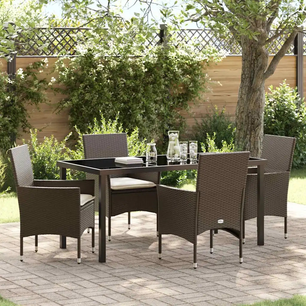 Set da Pranzo per Giardino con cuscino 5 pcs Marrone polyrattan 3379782