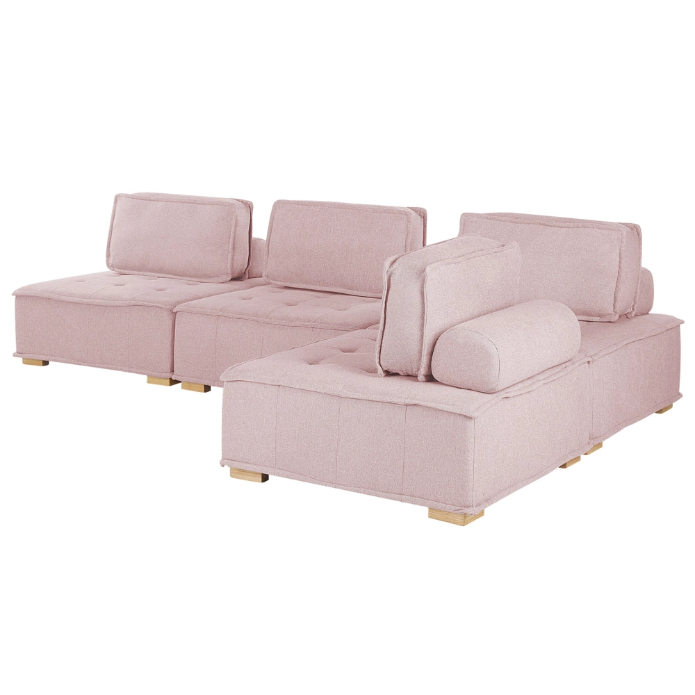 Divano angolare in tessuto di poliestere rosa 300 x 200 cm Imbottito a 4 posti modulare a forma di L scandinavo moderno