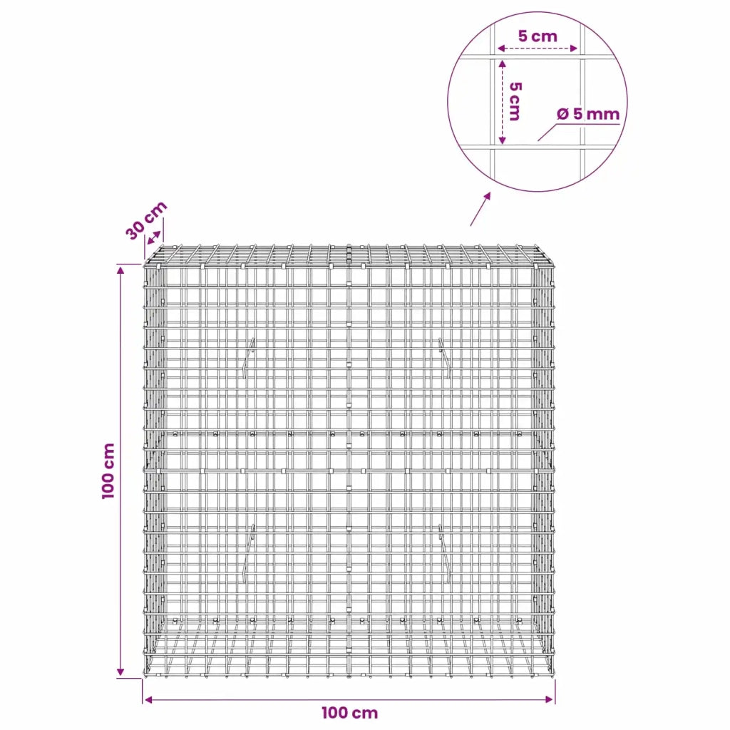 Gabione con filo da 5 mm e rete da 5x5 cm 100x30x100 cm 3464156