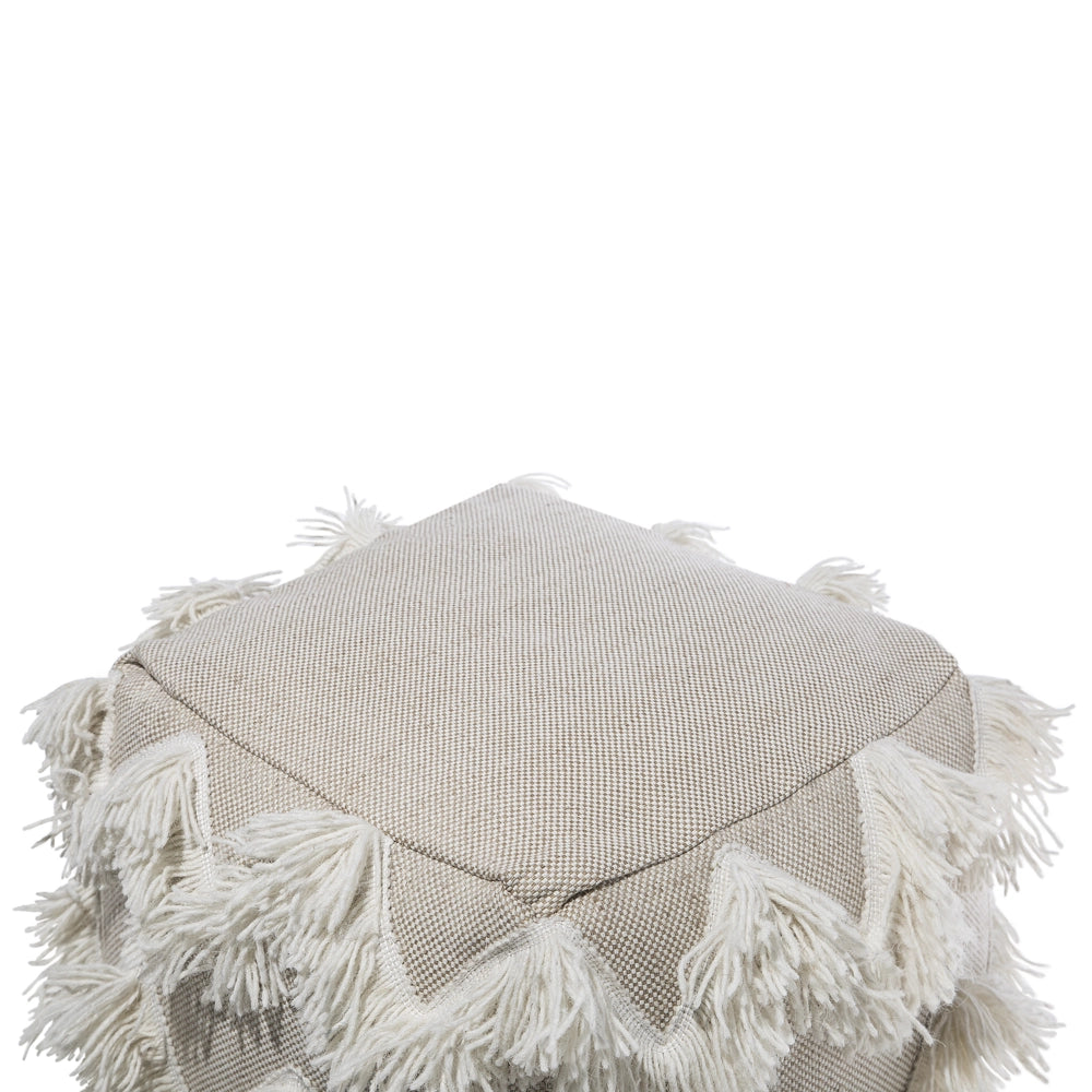 Pouf Cotone Beige Fili Nappe Decorativo Boho Rustico soggiorno