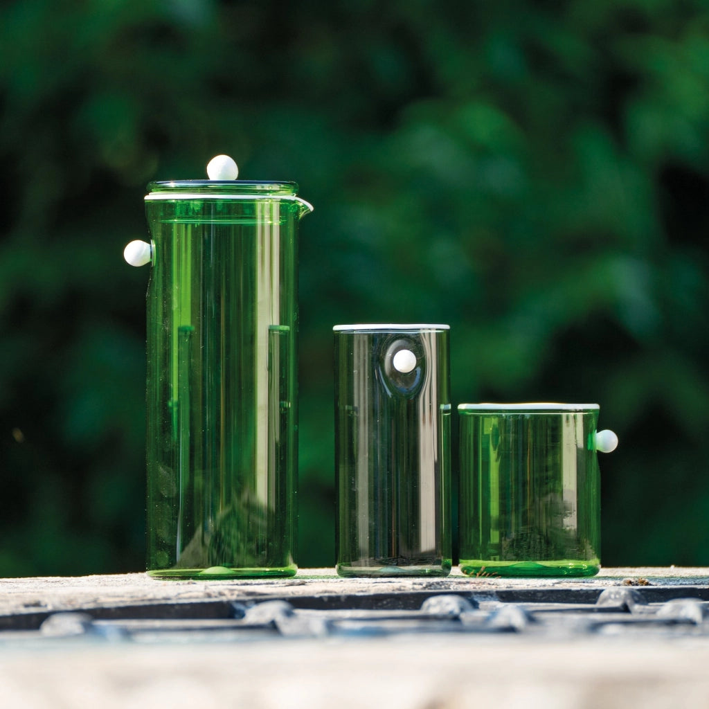 Zafferano Set 4 Bicchieri Highball Collezione Oyster Verde in Vetro Borosilicato Soffiato a Mano con Dettaglio Perla Opaca Bianco, Stile Raffinato