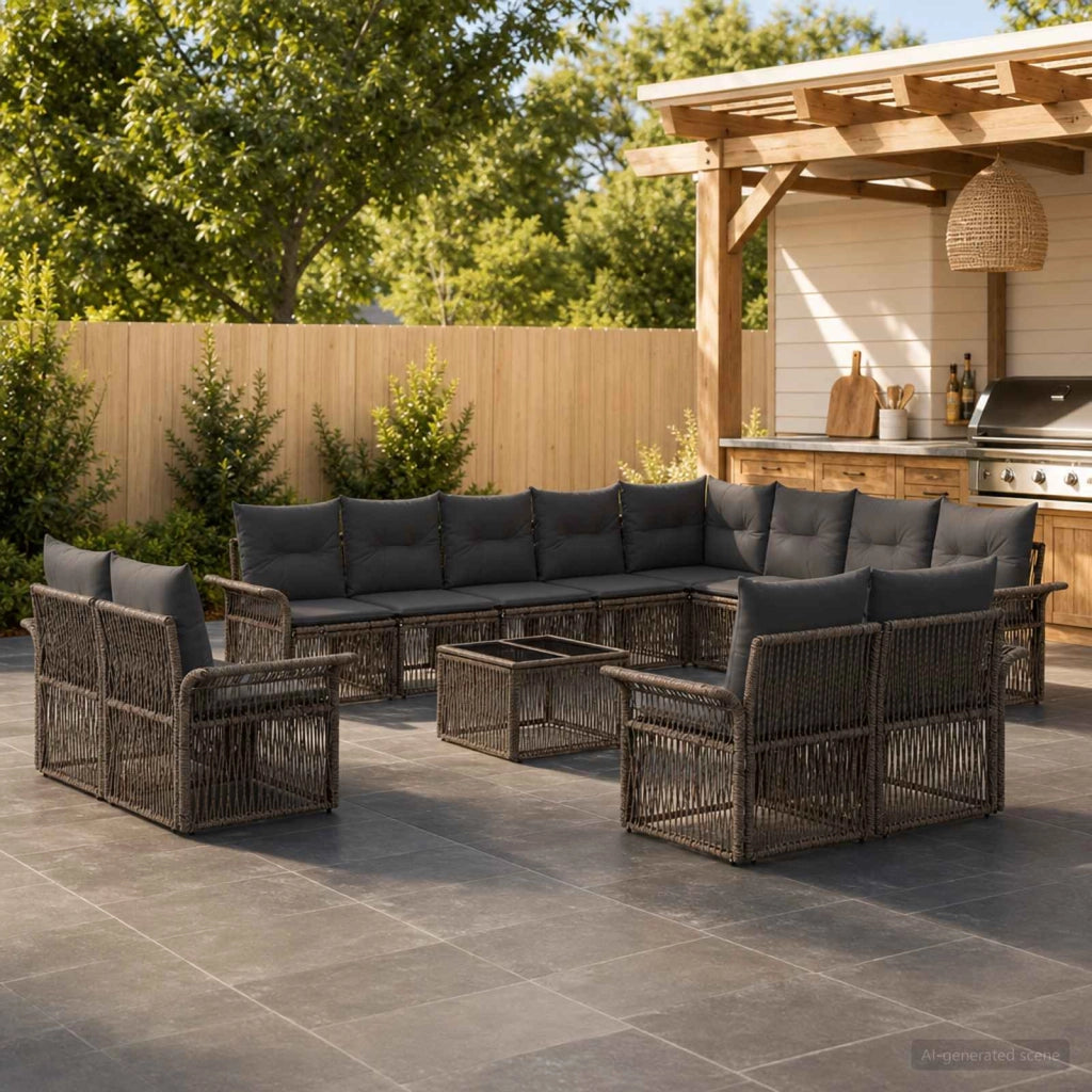 Set Divano da Giardino 13 pz Grigio e Grigio Scuro polyrattan 3435008