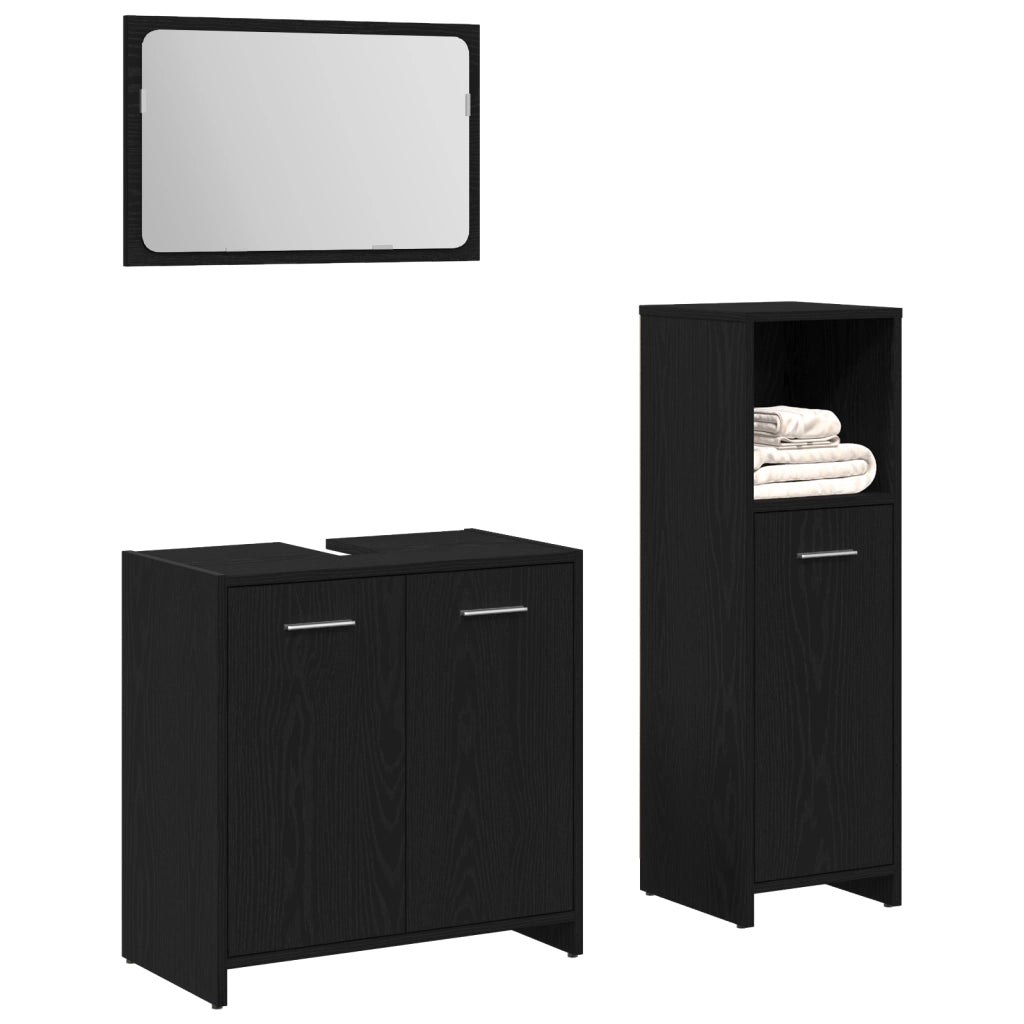 Set mobili bagno 3 pezzi Rovere nero Legno ingegnerizzato