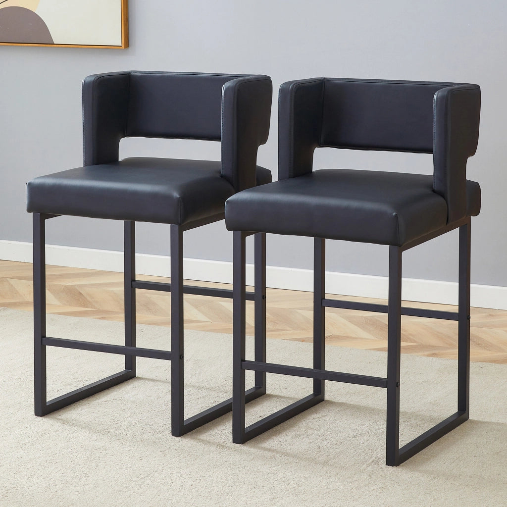 Set di 2 Sgabelli da Bar; Seduta Quadrata Imbottita; Stile Nordico; Metallo e Similpelle; Nero
