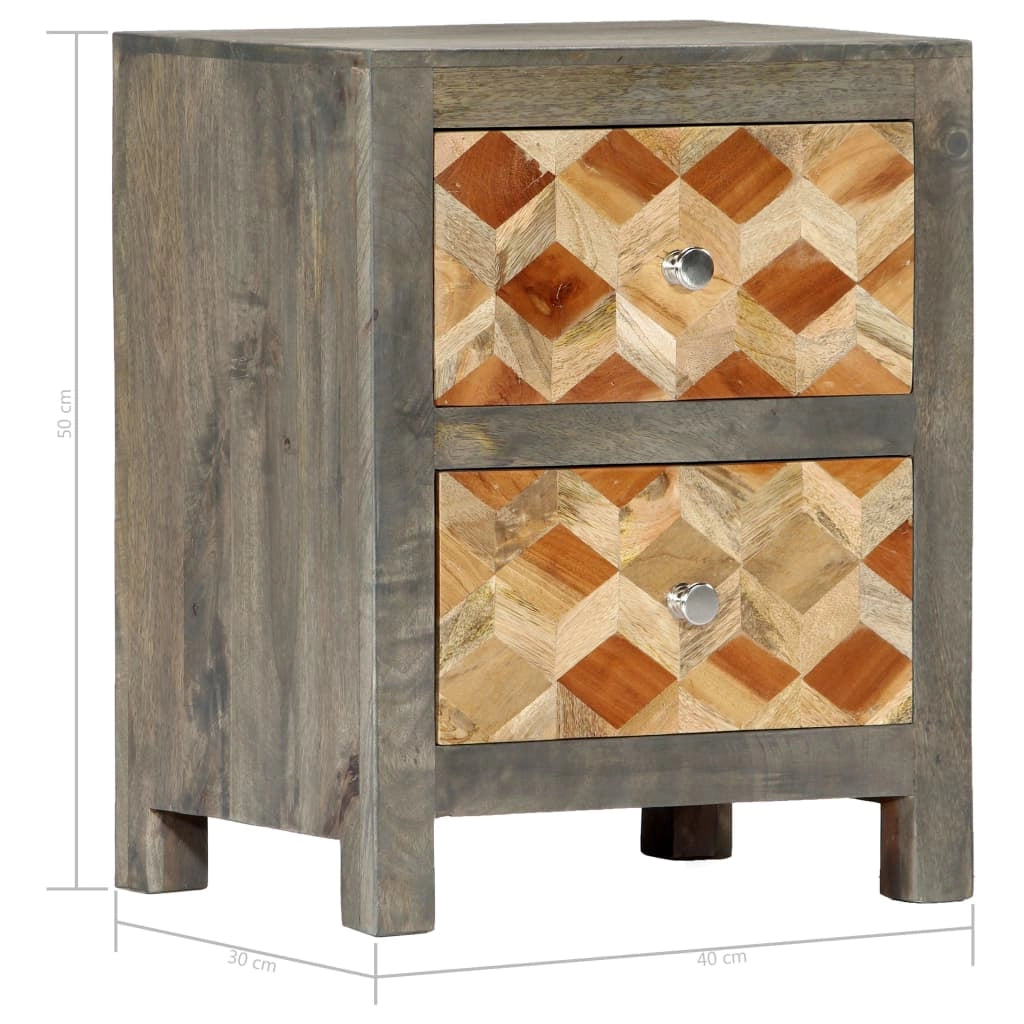 Comodino cassettiera mobile per camera da letto grigio 40x30x50 cm legno massello di mango 1402040