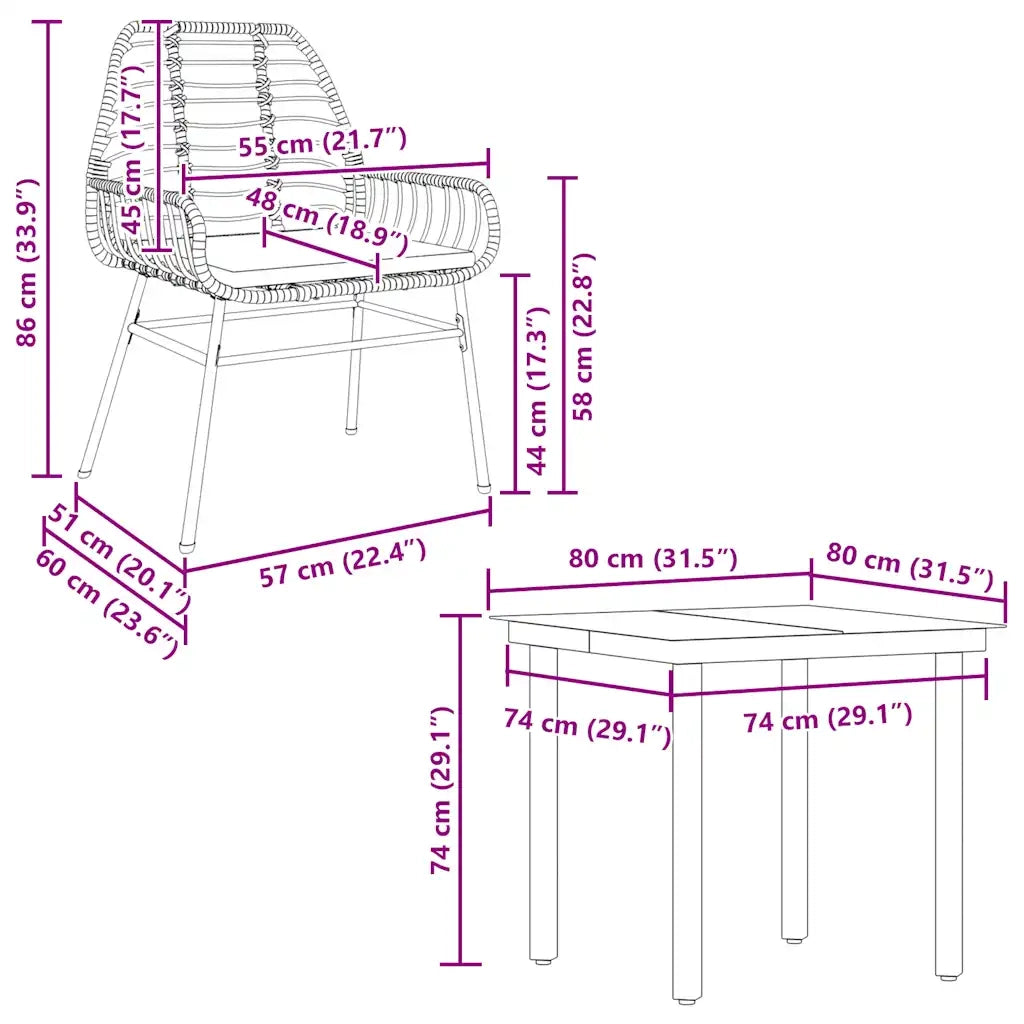 Set da Pranzo da Giardino 5pz | Set Salotto da Giardino con Cuscini Polyrattan Vetro