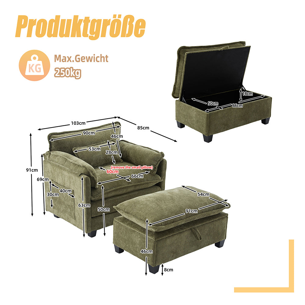 Poltrona oversize - Xylo - con poggiapiedi e pouf tasche laterali velluto