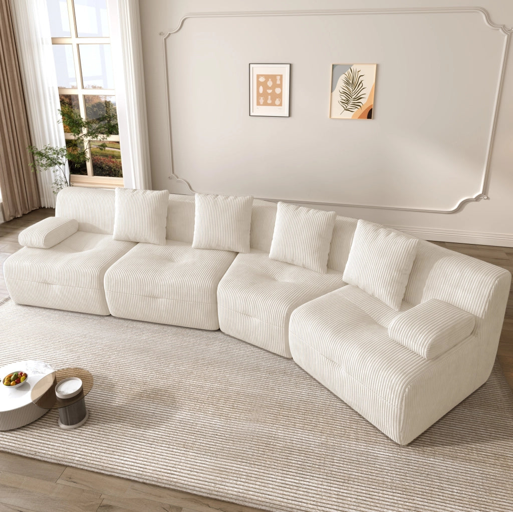 Divano modulare 4 posti in velluto a coste beige chiaro, 4 moduli componibili