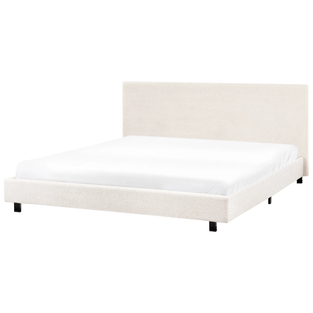 Letto matrimoniale imbottito bouclé bianco sporco 180 x 200 cm con rete e testata