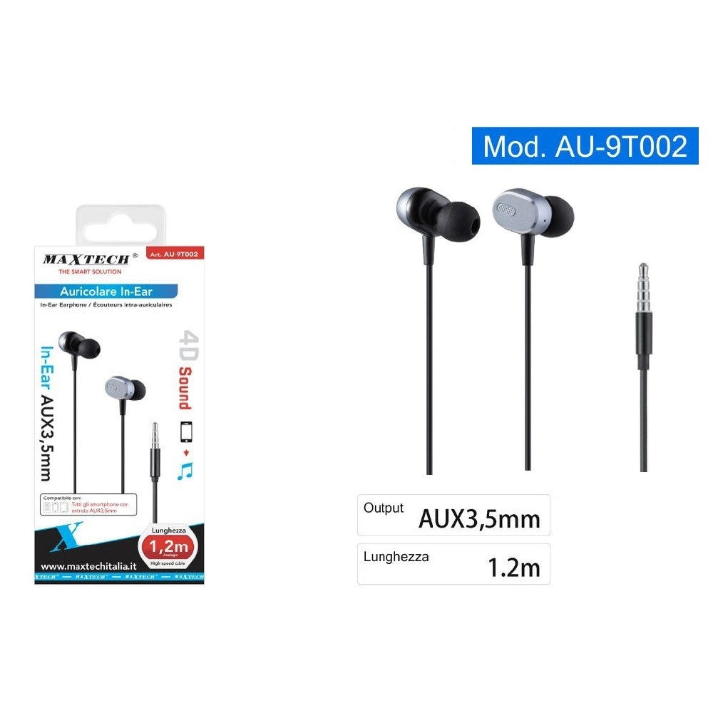 Trade Shop - Auricolari Cuffie In-ear Aux 3,5mm Per Smartphone Filo 1,2 Mt Suono 4d Au-9t002 -